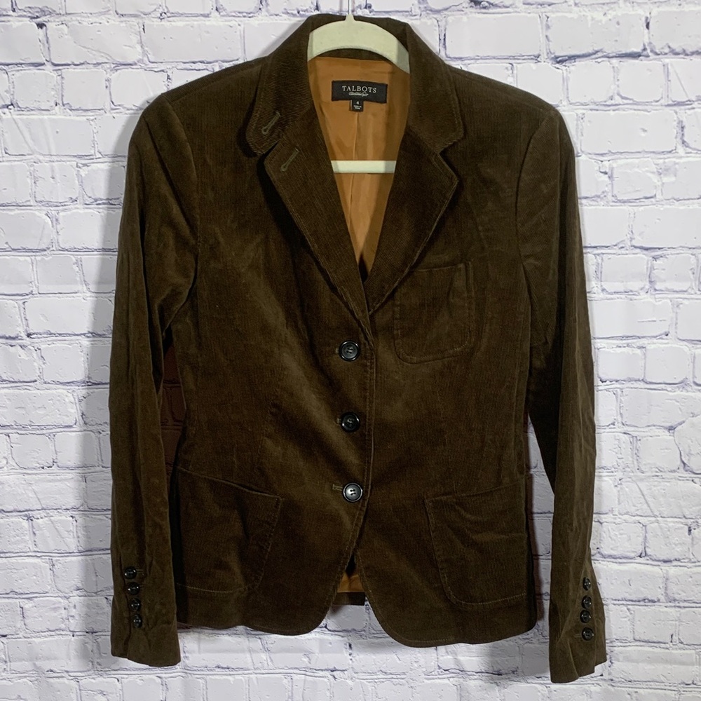 Talbots Womens Corduroy Blazer Brown 4 Preppy Equestrian Old Money Forest Fairy